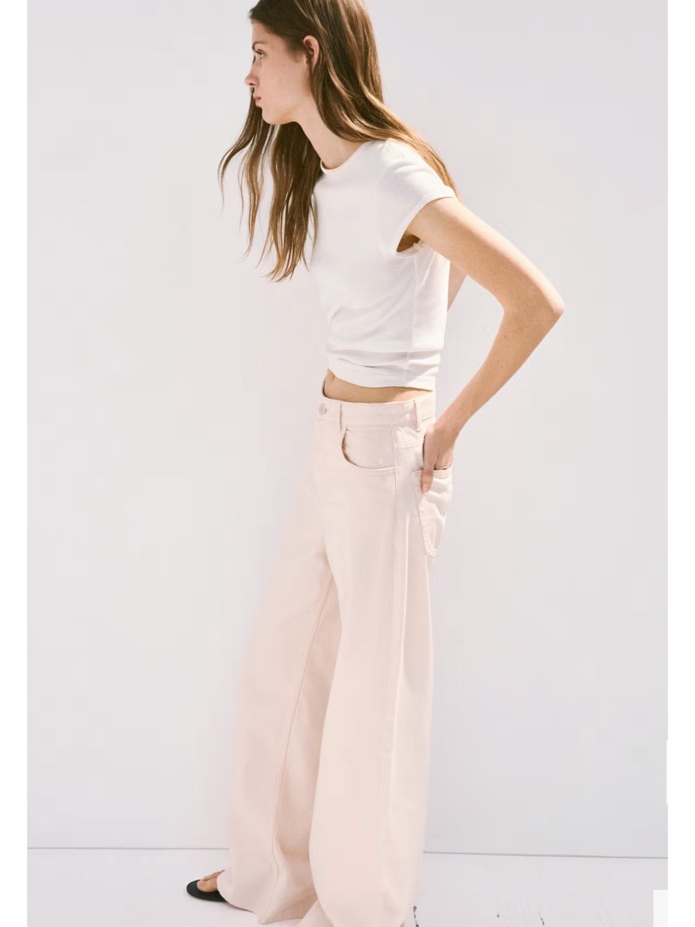 NWT High-Rise Wide Leg Jeans in Gorgeous Soft Pink by Mango!